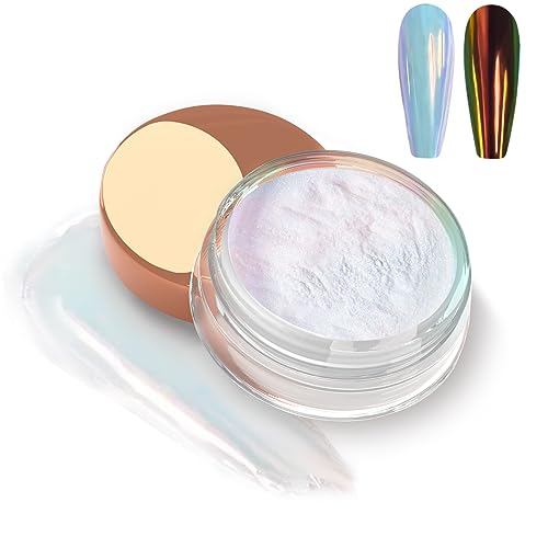 Allstarry AS-DE-230213 White Chrome Nail Powder, Iridescent Pearl Powder Rainbow Pigment Transparent Pearlescent Effect Neon Aurora Glitter Dust For Gel Polish Nail Art Decoration cover