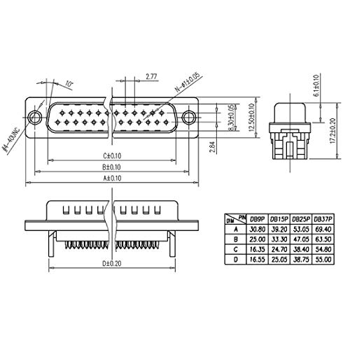 Connecteur IDC D-Sub 37 broches mâle double rangée haute précision uxcell 5 pièces