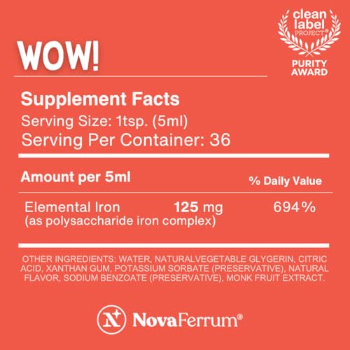 image for NovaFerrum Wow, 125 High Potency Liquid Iron Supplement for Adults, Ir