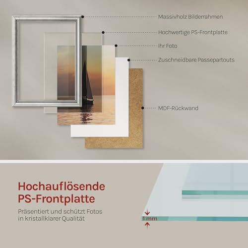 WOLTU Bilderrahmen 30x40, 5er set, Massivholz Fotorahmen mit Passepartout – Ansicht 4
