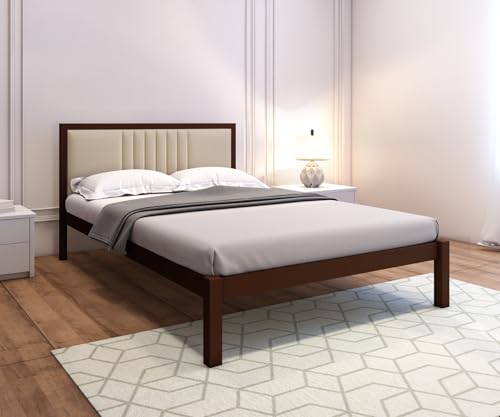 Image of Homdec Venus Wall-Supported Upholstered Headboard Metal Bed (Brown, Double)