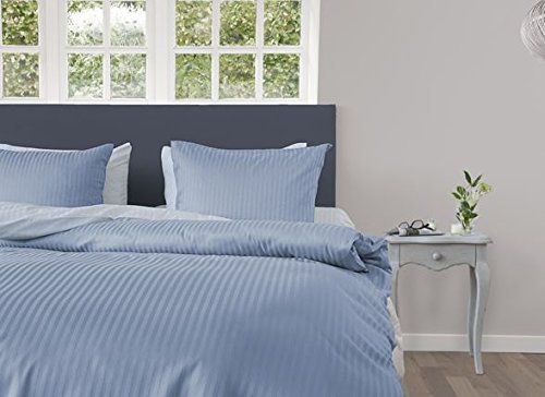 Heckett Lane - Juego de Cama (algodón mako satén, 140 x 220 cm, 60 x 70 cm), diseño de Rayas, Color Blanco