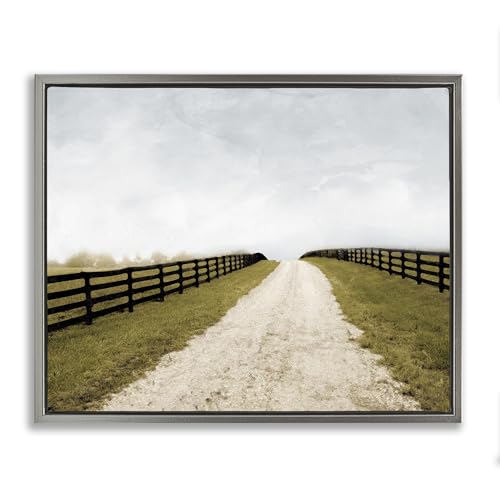 Stupell Industries 'Fenced Countryside Lane'�A�t���[�e�B���O�t���[���L�����o�X�A�[�g�A�O���[�A21 x 17�C���`�A�|���₷�����A�č����AYnon Mabat