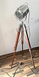 Handmade Nautical Chrome Spot Light Floor Lamp with Wooden Tripod Marine Studio Searchlight Home Decorative Lamp