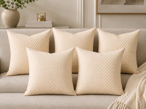 Image of RD TREND UltraSonic Microfiber Cushion Covers, 40 x 40 cm /16 x 16 inches, Set of 5, 250 TC, Back Zipper (Beige)