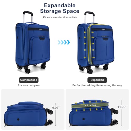 TIAWOLT Carry On Luggage 22x14x9 Airline Approved with Wheels Softside Expandable Luggage Suitcase with TSA Lock-Blue by TIAWOLT - Used condition - Image 3