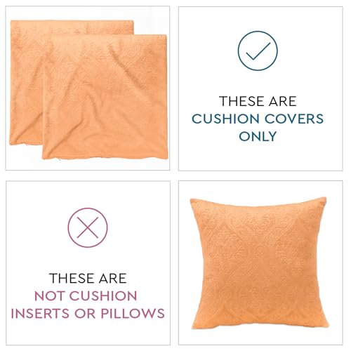 Image of Encasa XO Velvet Cushion Covers, No Inserts, Set of 2, Peach | 16 inchx16 inch | Machine Washable | Soft & Durable | Hidden Zipper, Sofa Decor