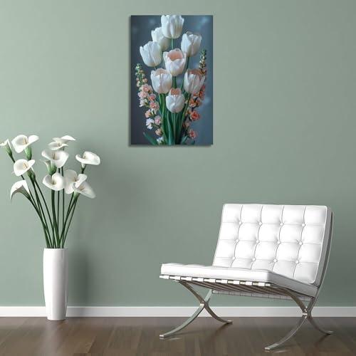 Poster tulipes blanches ZHOUKEG deco murale sans cadre facile - 5
