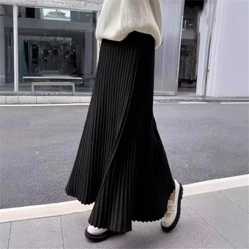 Yeuyyben Korean Fashion Women Knitted High Waist Long Skirts Autumn Winter Thick Solid A-Line Skirt4