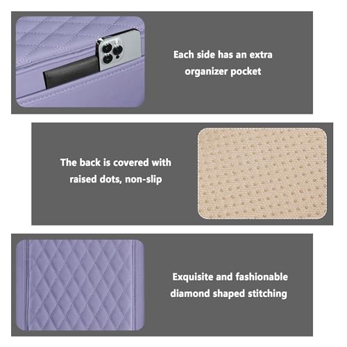 Image of Stacool Upgraded Car Center Console Cover,Microfiber Leather Car Armrest Cover Cushion with 2 Storage Bags,Universal Car Armrest Storage Box (Purple)