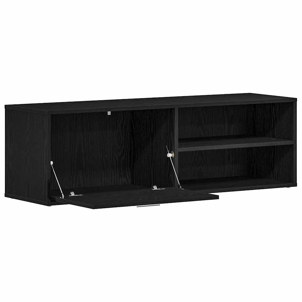 Szafka TV z czarnego dębu z materiału drewnopochodnego 120 x 34 x 37 cm, szafka pod telewizor z 1 drzwiami i 2 otwartymi półkami, miejsce do przechowywania do salonu, sypialni, do gier i