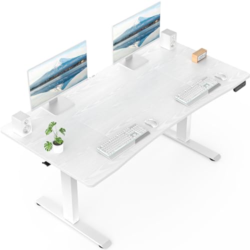 Veken-63-x-28-Inch-Electric-Standing-Desk-with-Adjustable-Height-Sit-to-Stand-Computer-Table-for-Study-Work-or-Gaming-Home-Office-Desk-White Veken 63 x 28 Inch Electric Standing Desk with Adjustable Height, Sit to Stand Computer Table for Study, Work or Gaming, Home Office Desk White - Image 1