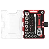 35 pc ¼” Mini Ratchet Wrench Set with Coded Bits, Sockets Set, and Compact Storage Case，Universal T
