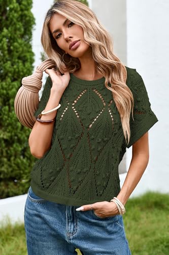 Image of Cakulo Womens Summer Crochet Boho Crop Tops Short Sleeve Lightweight Knit Sweater 2026 Beach Vacation Cruise Resort Wear