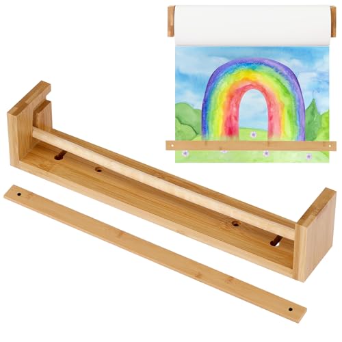 Image of SMAODSGN 12 Inch Wooden Easel Paper Roll Holder Wall Mount Kraft Paper Roll Holder Brown Paper Roll Butcher Paper Dispenser for Kitchen DIY Office School Business Grocery Lists Art Projects（NO Paper）