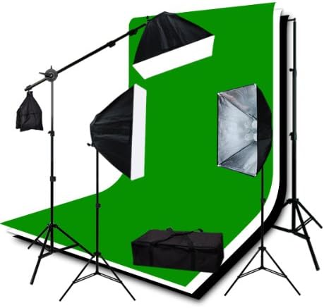 ePhoto 3pcs 6x9 Chromakey Green Black White Screen Muslins Backdrops Background Support Kit 2400 Watt Photography Video Lighting Studio Photo Portrait Lights with Case by ePhotoInc H9004SB2-69BWG