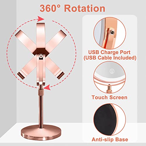 Furgatti Lighted 4000 Mah Rechargeable Vanity Mirror With 3 Color Lights,1X/10X Light Up Makeup Mirror With Lights And Magnification, Led Vanity Mirror With Touch Control For Makeup,Rose Gold #TOP6