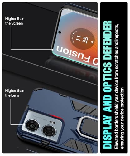 Image of WOW IMAGINE Shock Proof Back Case Mobile Cover for Motorola Moto Edge 50 Fusion 5G | Moto Edge G96 Fusion 5G Back Cover Case (Tough Armor | Hybrid PC + TPU | Ring Holder & in-Built Kickstand | Blue)