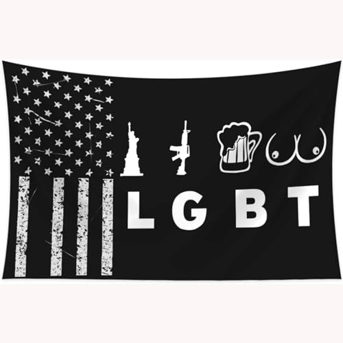 Liberty Gun Beer Tits-Funny LGBT Flag 3x5 Feet America Flag Banner for College Dorm Cave with 4 Brass Grommets Suit...