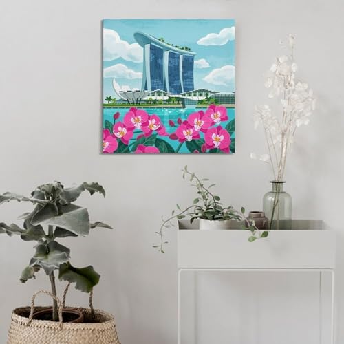 Poster paysage de Singapour idée cadeau décoration murale format 50x50