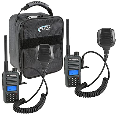 Rugged Radios GMR2 Adventure Pack GMRS Handheld Walkie Talkie 2-Way Radio with Hand Mic and Bag Kit