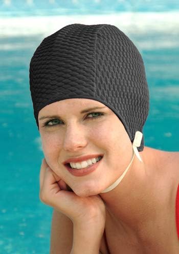 Waffle Weave Chin Strap Swim Cap Black 