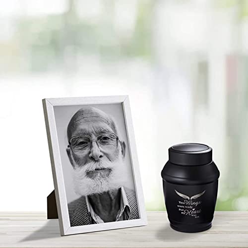 Image of Black Medium Cremation Urns for Human Ashes Adult Male Female | 5.7Inch Medium Urn for Human Ashes - Memorial Token Urn with Velvet Bag - A Perfect Tribute & Gift for Families