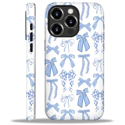 ZHEGAILIAN Case for iPhone 16 Pro Max,Durable Drop Protection Shockproof Silicone + Hard PC 2 in 1 Hybrid Protective Cover with Stylish Pattern Design Soft Blue Bow Girl Aesthetic