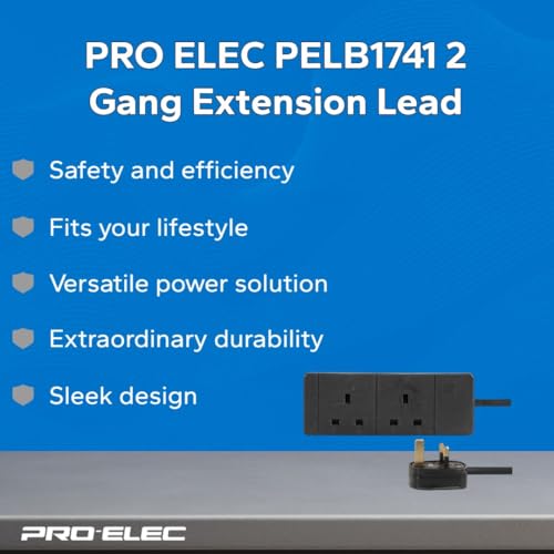 PRO ELEC PELB1741 2 Gang Extension Lead 20m, Black - Image 4