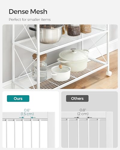 Image of SONGMICS 3-Tier Metal Storage Rack with Wheels, Mesh Shelving Unit with X Side Frames, 31.5-Inch Width, for Entryway, Kitchen, Living Room, Bathroom, Industrial Style, White UBSC183W01