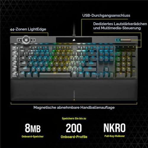 Corsair K100 RGB Optical-Mechanical Gaming Keyboard (Corsair OPX Optical Keyswitches: Hyper-Fast & Linear, Per-Key Backlighting… – Ansicht 3