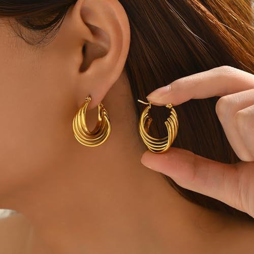 Gold Chunky Hoop Earrings for Women 18K Gold Plated Oval Hoop Earrings Trendy Lightweight Irregular Large Hoops Earring3