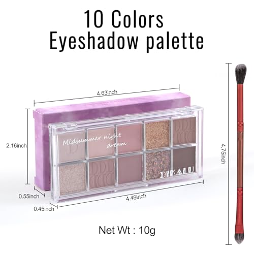 Image of Erinde 10 Color Eyeshadow Palette Makeup - Matte Shimmer Glitter Eye Shadow, Ultra-Blendable, High Pigmented, Naturing-Looking, Neutral Nude Eyeshadow Palette with Professional Brush, Summer Dreamland