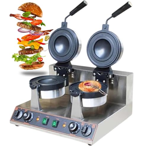 vnmudzeo MáQuina EléCtrica para Hacer Paninis De 1300 W/2600 W, Giratoria De 180°, Calentamiento por Ambos Lados, Rellena De Helado, MáQuina para Hacer Wafles Y Hamburguesas UFO,DoubleHead