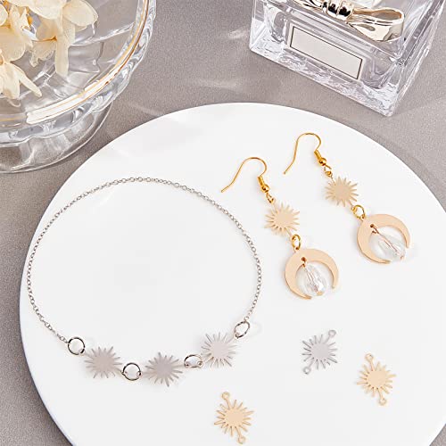 Beebeecraft 40Pcs 2 Colors Sun Link Connector Charms 14K Gold & Platinum Plated Brass 2-Hole Pendant For Diy Bracelet Necklace Earring Jewelry Making #TOP3