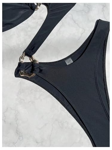 OYOANGLE Women's Ring Linked Cut Out One Shoulder One Piece Swimsuit High Cut Bathing Suits4