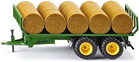 Siku 2891, Round Bale Trailer, 1:32, Metal/Plastic, Green, Incl. 15 Round Bales, Compatible with Standard Rear Hitch