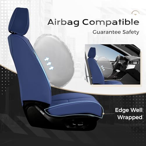 Image of Coverado Car Seat Covers Full Set, Seat Covers for Cars, Car Seat Cover, Car Seat Protector, Leather Car Seat Cushion, Waterproof Car Seat Covers Front Seats and Back Fit for Most Cars(Blue)