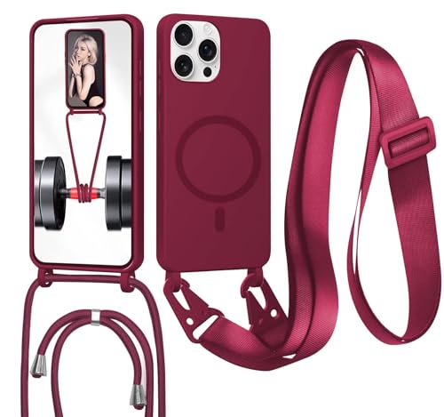 FERLAN Handykette mit Band für iPhone 14 Pro Max Hülle Lanyard (abnehmbar) Handyhülle Case mit justierbarer Schnur Abnehmbar Strap Crossbody Schutzhülle zum Umhängen Kordel Rot