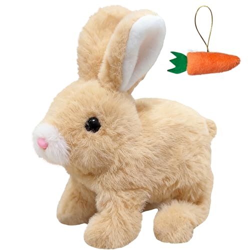 donciety interaktives Kaninchen Spielzeug, Bunny Realistisches Kaninchen, Realistisches Hasenspielzeug Kuscheltier Hase Hüpfendes Kaninchen My Realistic Toy für Kinder (Gelb)