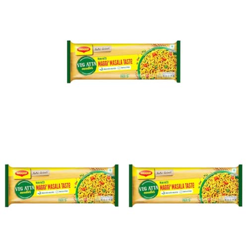 Image of MAGGI Veg Atta Noodles, now with MAGGI Masala Taste, Made with ONLY ATTA flour, Source of Fibre,435g (Pack of 3)