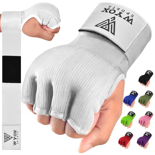Image of WYOX Gel Boxing Hand Wraps Inner Gloves for Men & Women - 80cm /31inch Quick Wrist Strap, Padded Knuckle Support, Fingerless MMA Muay Thai Kickboxing Wraps for Training, Punching & Martial Arts