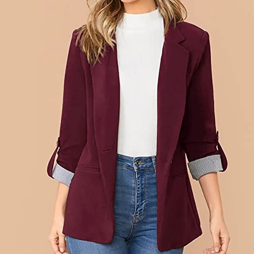 2022 Trendy Blazer Tops for Womens One Button Casual Business Blazer Jackets Women's Lapel Solid Blazers with Pockets2