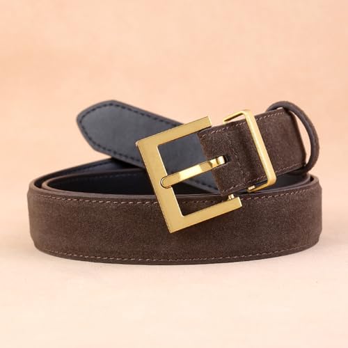 Black,100CM/39.4'',Women's Suede Belts for Jeans, Genuine Leather Belt Women for Dress Pants Coat, Trendy Elegant Gold Buckle Belt2