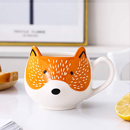 Goldenplayer 3D Fox Mug Stoneware Coffee Mug Tea Cup Hand Painted Ceramic Animal Coffee Cup Mug, Orange And White #TOP1