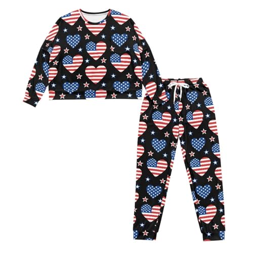 Image of Womens Lounge Set Long Sleeve Soft Pajama Sets | Casual 2 Piece Pj Outfit, Crewneck Sleepwear with Pockets, Adjustable Drawstring, Soft Comfy Fall Pajamas, Plus Size