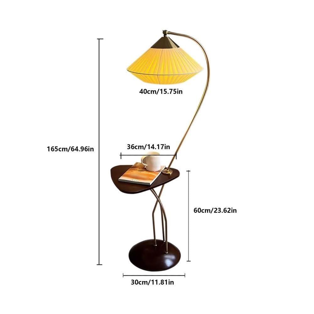 Lampa podłogowa, Lampa podłogowa Mid Century Arc z półkami i drewnianą podstawą, oświetlenie w stylu rustykalnym do salonu