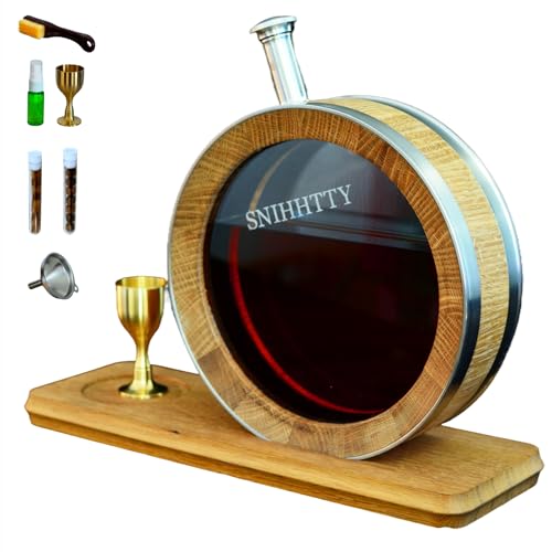 0.8 Liter Visualized Oak Aging Barrel with Stand, Bung, Wooden Mini Whiskey Barrel - Charred Oak Barrels for Aging Brandy, Bourbon, Cocktails, Rum, Tequila, Mead Wine, Gin, Cognac