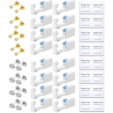 Get the Perfect Ear Piercing with 48Pcs Premium Ear Piercing Kit - Includes 16 CZ Diamond Earrings and 16 Easy-to-Use Self Ear Piercing Gun - Safe and Painless Cover