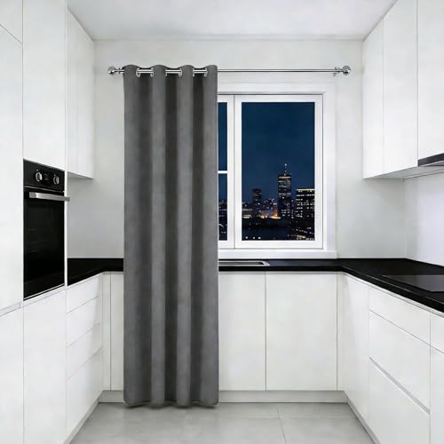 Rideau occultant gris 60x260 cm à oeillets pour salon